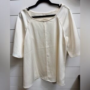 Anthropology Cream Women's Short-Sleeve Top- V neck back- Large